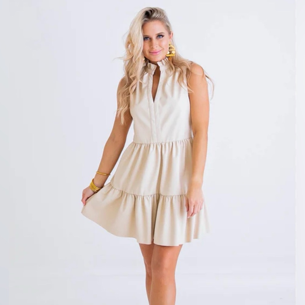 Karlie Faux Leather Tier Sleeveless Dress - Size Medium